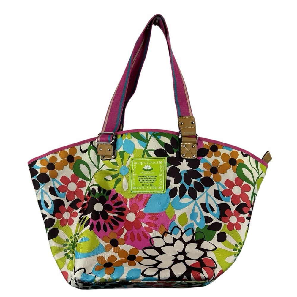 Lilly Bloom Purse Travel Tote Floral Multicolored Eco Friendly Double Handle Lg